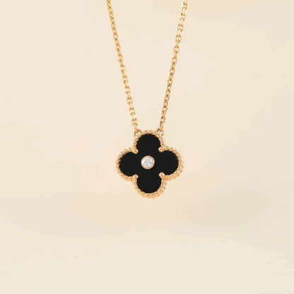 [LUXE]CLOVER 15MM DIAMOND ONYX NECKLACE