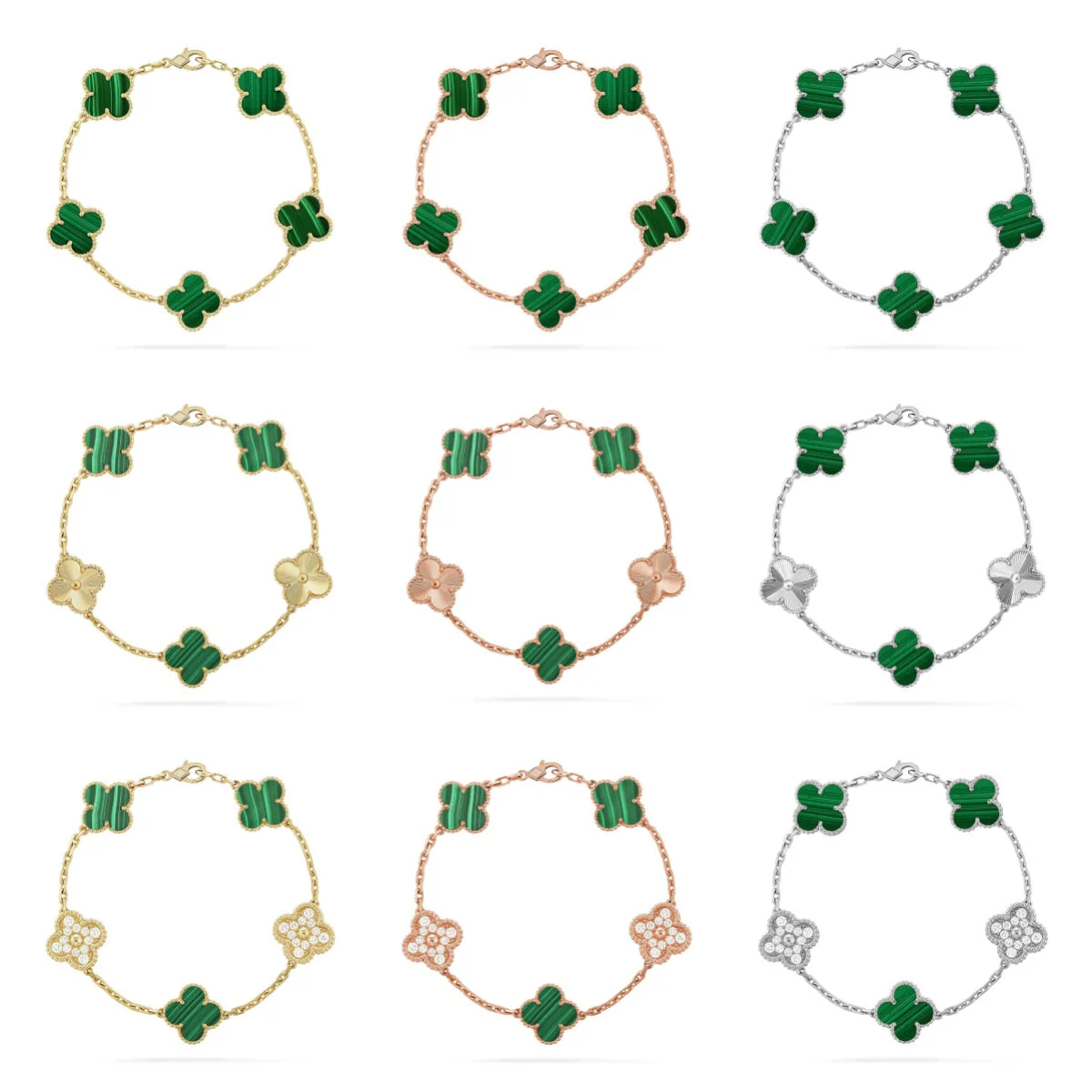 [LUXE] CLOVER 5 MOTIF MALACHITE BRACELET COLLECTION