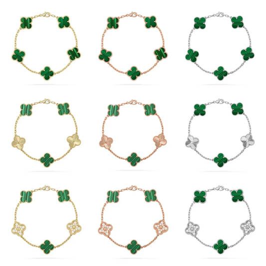 [LUXE] CLOVER 5 MOTIF MALACHITE BRACELET COLLECTION