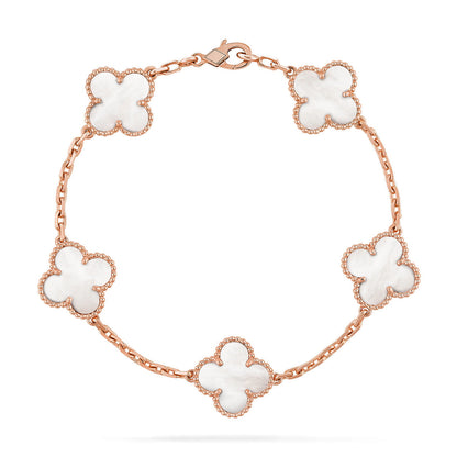 [LUXE]CLOVER WHITE PEARL MOP 5 MOTIF BRACELET COLLECTION