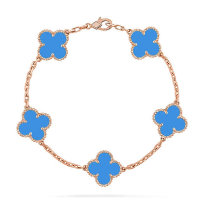 [LUXE] CLOVER 5 MOTIF BLUE AGATE BRACELET COLLECTION