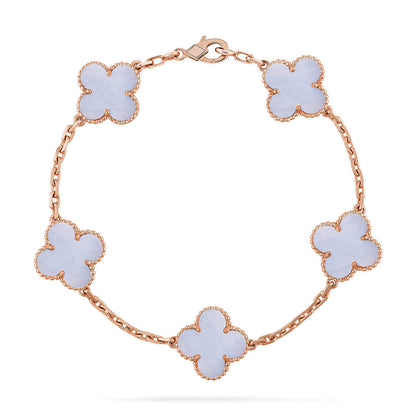 [LUXE] CLOVER 5 MOTIF PURPLE CHALCEDONY BRACELET COLLECTION