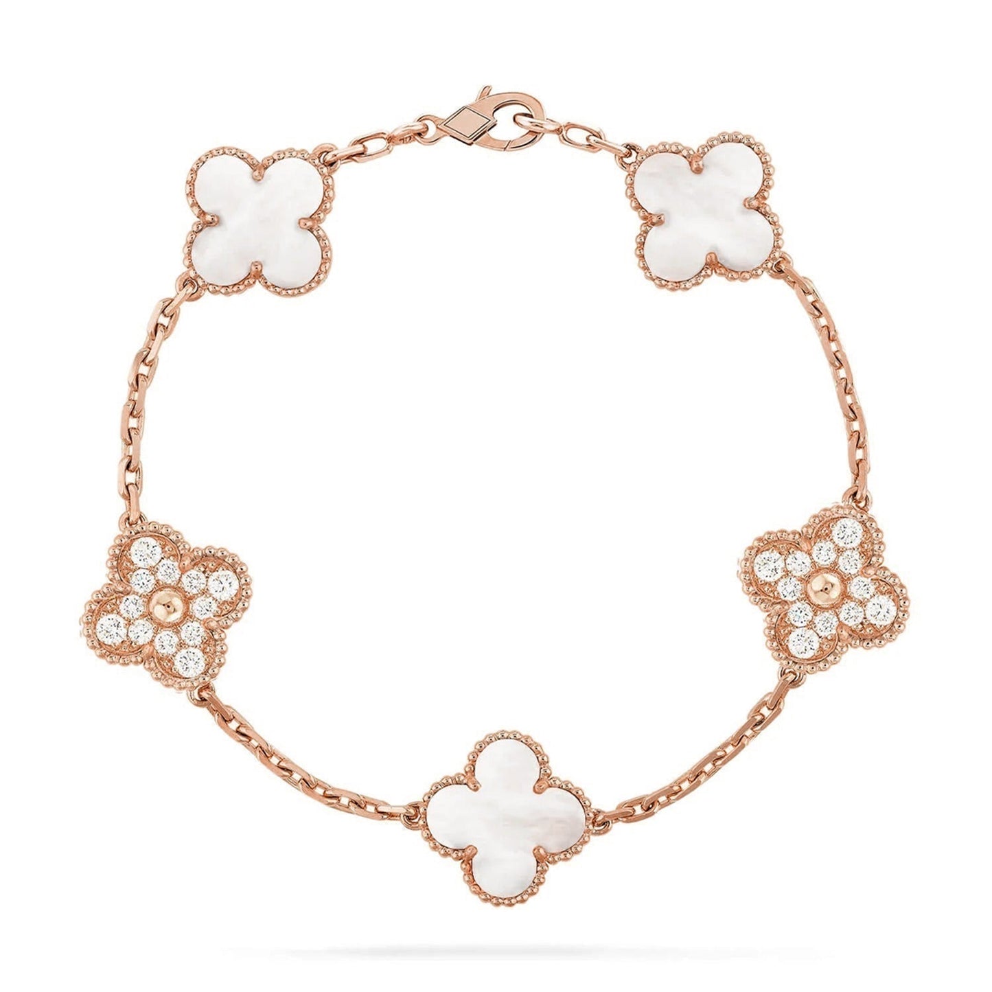 [LUXE]CLOVER WHITE PEARL MOP 5 MOTIF BRACELET COLLECTION