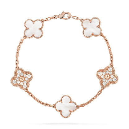 [LUXE]CLOVER WHITE PEARL MOP 5 MOTIF BRACELET COLLECTION