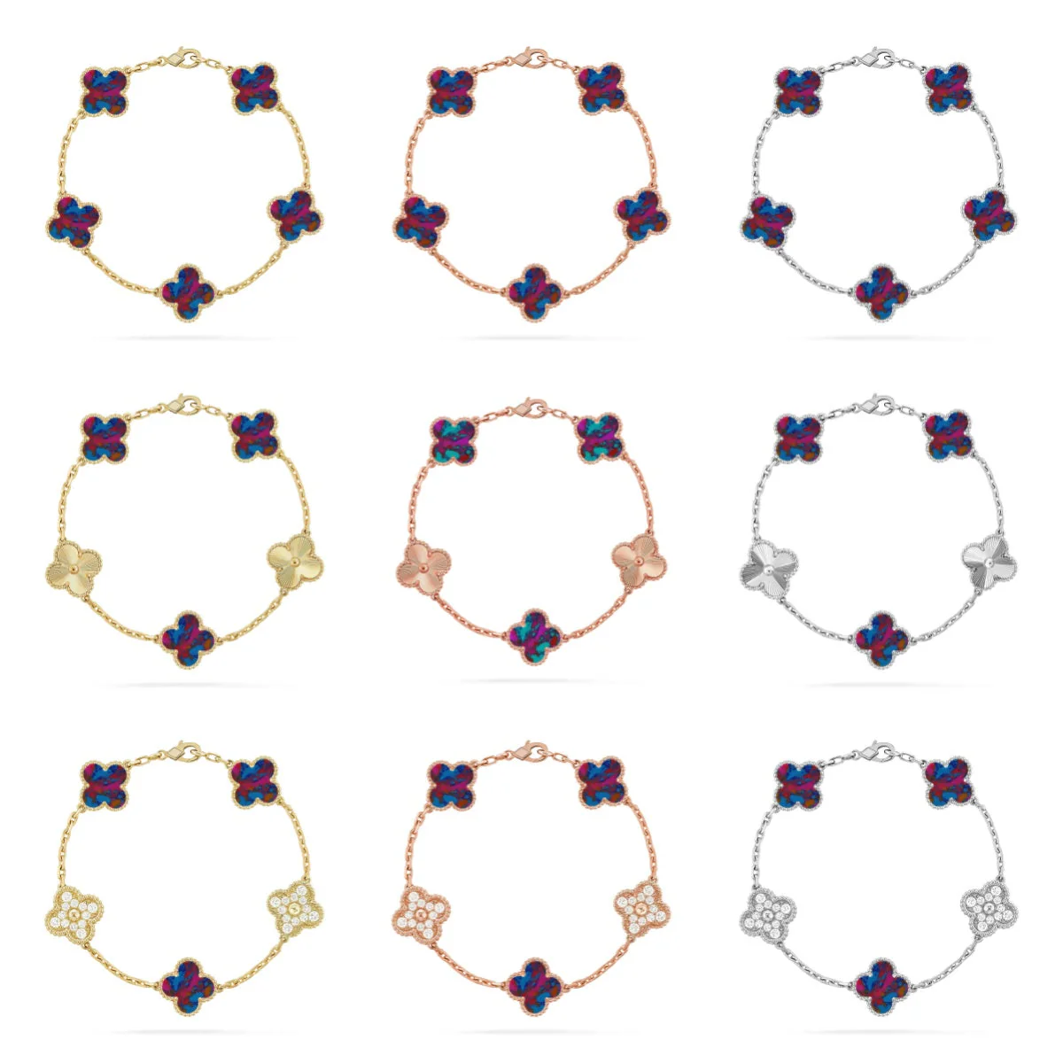 [LUXE]CLOVER 5 MOTIF COLOR GEMSTONES BRACELET COLLECTION