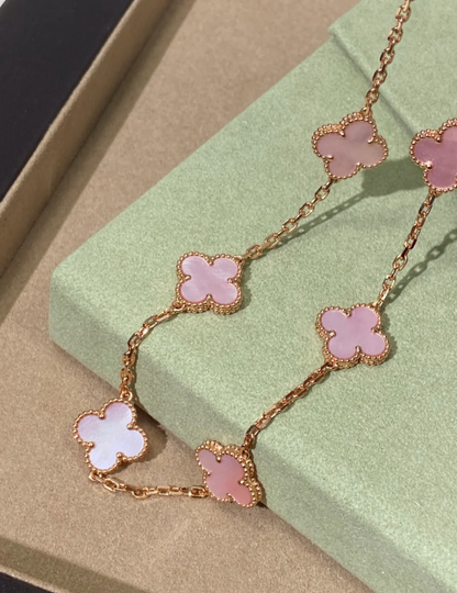 [LUXE Jewellery] Pink Necklace with Ten Clover Designs