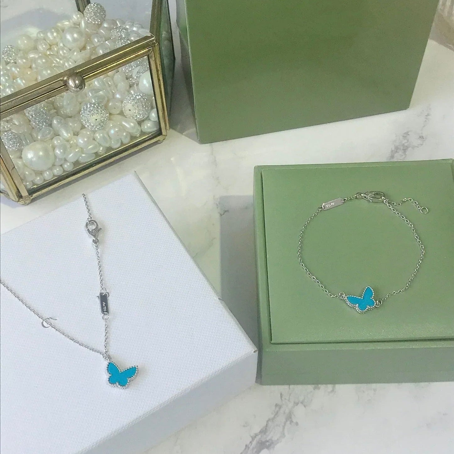 [LUXE]BUTTERFLY TURQUOISE BUTTERFLY BRACELET SILVER