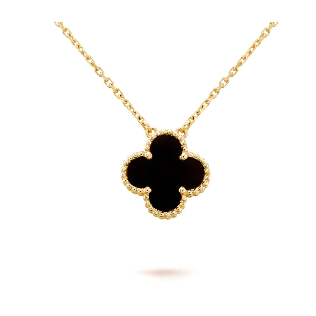 [LUXE]CLOVER 15MM BLACK ONYX SINGLE FLOWER NECKLACE