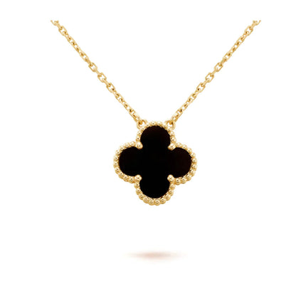 [LUXE]CLOVER 15MM BLACK ONYX SINGLE FLOWER NECKLACE