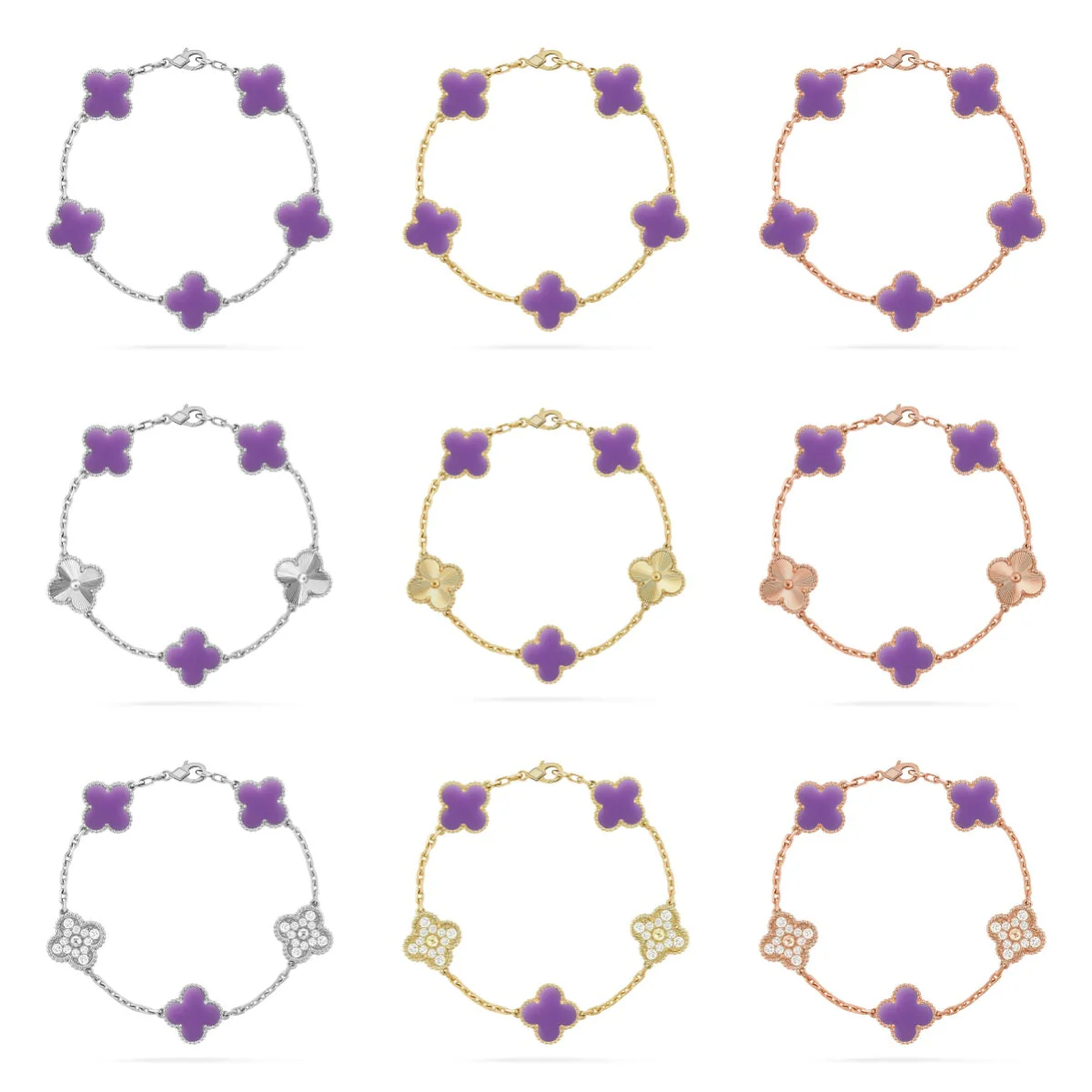 [LUXE]CLOVER 5 MOTIF LIGHT PURPLE BRACELET COLLECTION