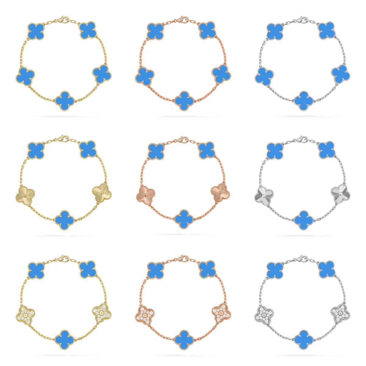 [LUXE] CLOVER 5 MOTIF BLUE AGATE BRACELET COLLECTION