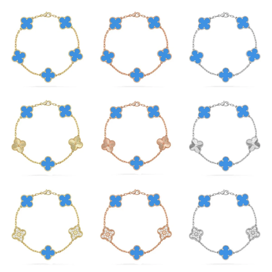 [LUXE] CLOVER 5 MOTIF BLUE AGATE BRACELET COLLECTION