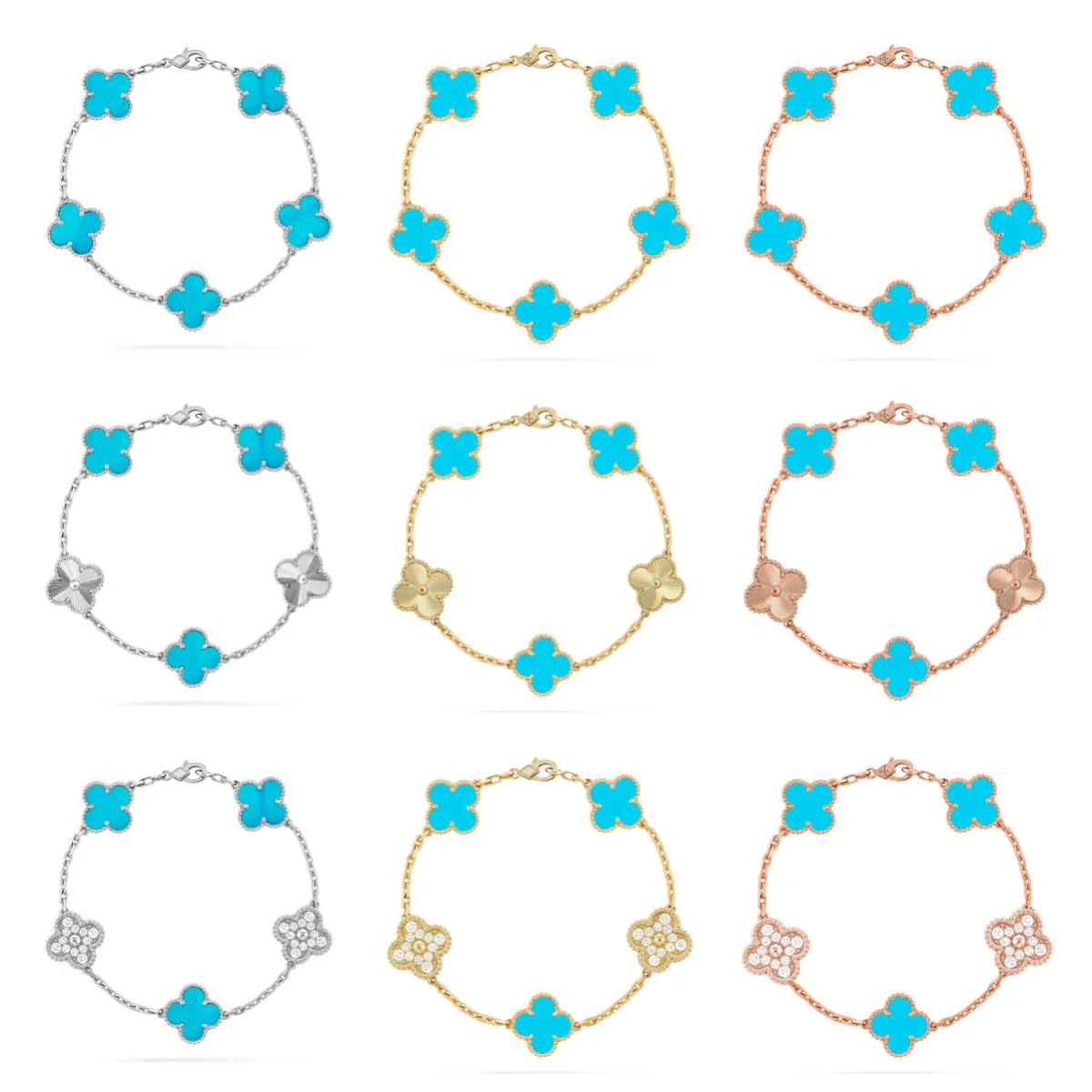 [LUXE] CLOVER 5 MOTIF TURQUOISE BRACELET COLLECTION