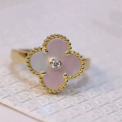 [LUXE]CLOVER PINK MOP RING GOLD DIAMOND