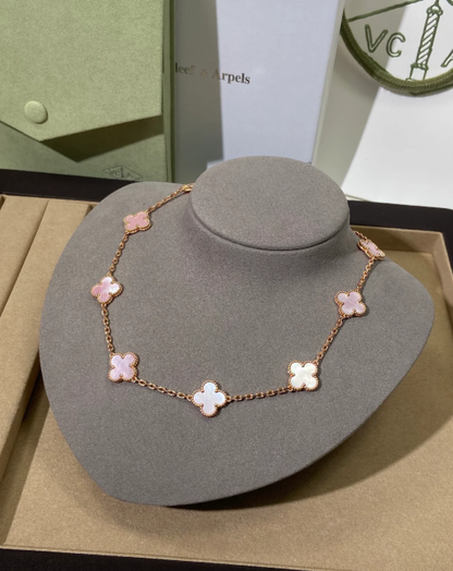 [LUXE Jewellery] Pink Necklace with Ten Clover Designs