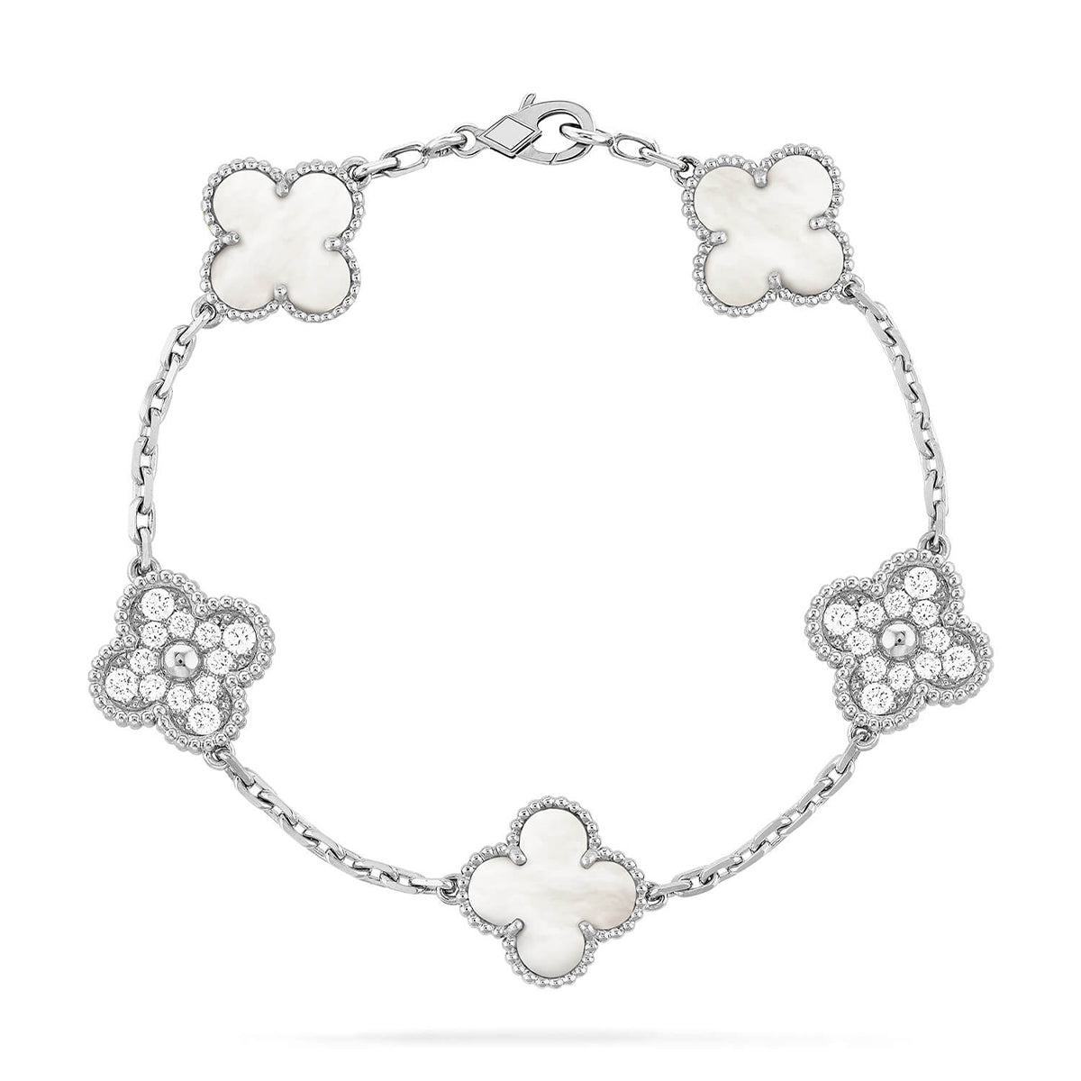[LUXE]CLOVER WHITE PEARL MOP 5 MOTIF BRACELET COLLECTION