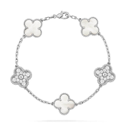 [LUXE]CLOVER WHITE PEARL MOP 5 MOTIF BRACELET COLLECTION