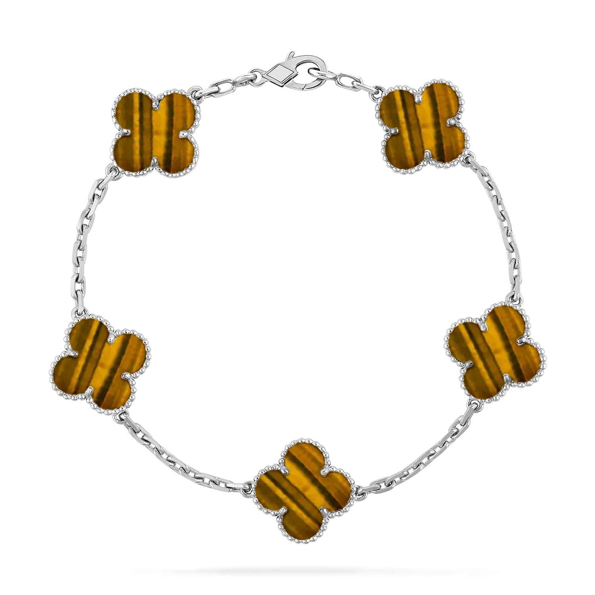 [LUXE] CLOVER 5 MOTIFS TIGER EYE BRACELET COLLECTION