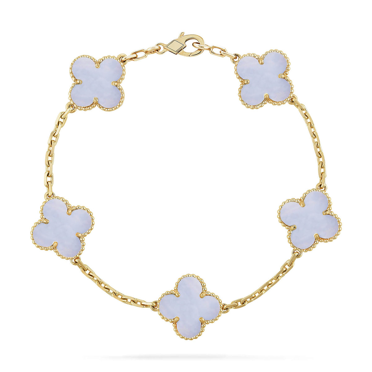 [LUXE] CLOVER 5 MOTIF PURPLE CHALCEDONY BRACELET COLLECTION