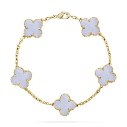 [LUXE] CLOVER 5 MOTIF PURPLE CHALCEDONY BRACELET COLLECTION