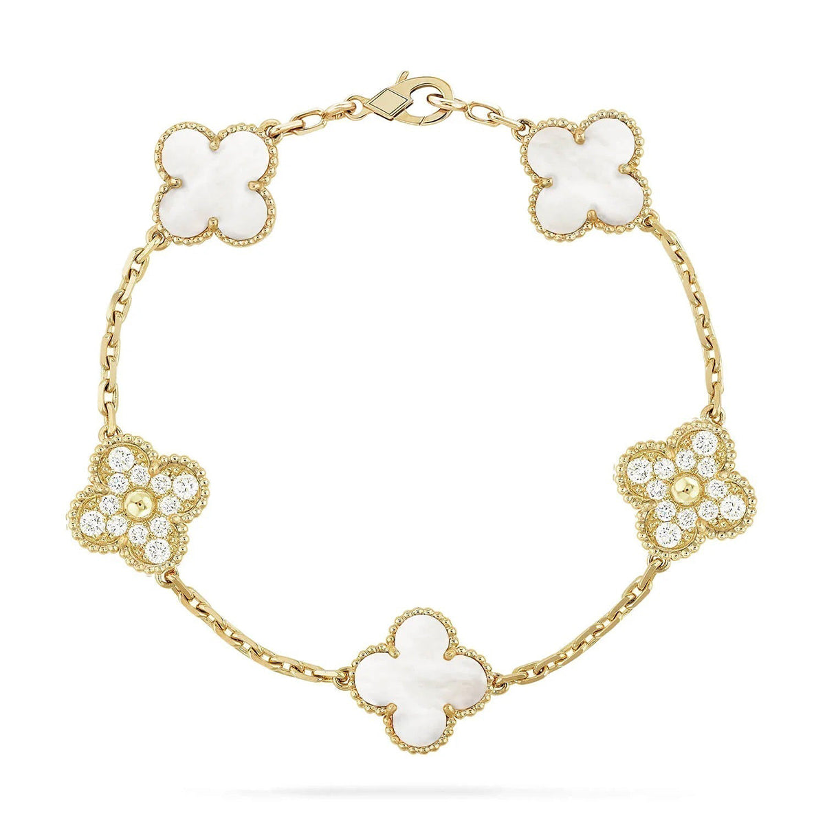 [LUXE]CLOVER WHITE PEARL MOP 5 MOTIF BRACELET COLLECTION