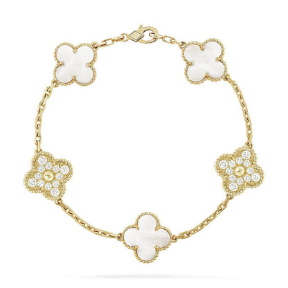[LUXE]CLOVER WHITE PEARL MOP 5 MOTIF BRACELET COLLECTION