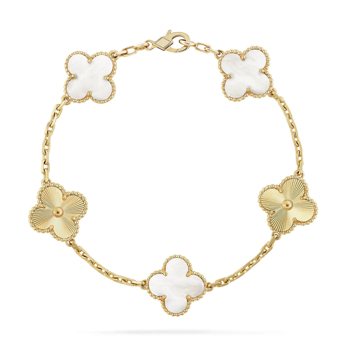 [LUXE]CLOVER WHITE PEARL MOP 5 MOTIF BRACELET COLLECTION