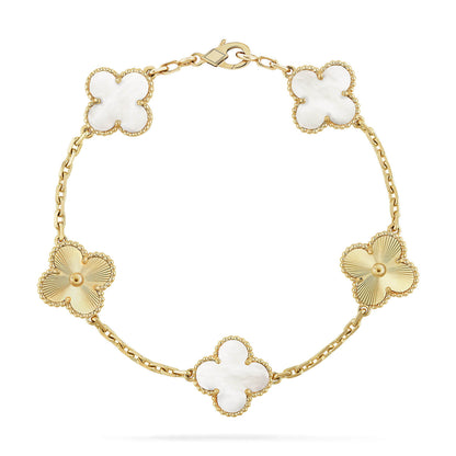 [LUXE]CLOVER WHITE PEARL MOP 5 MOTIF BRACELET COLLECTION