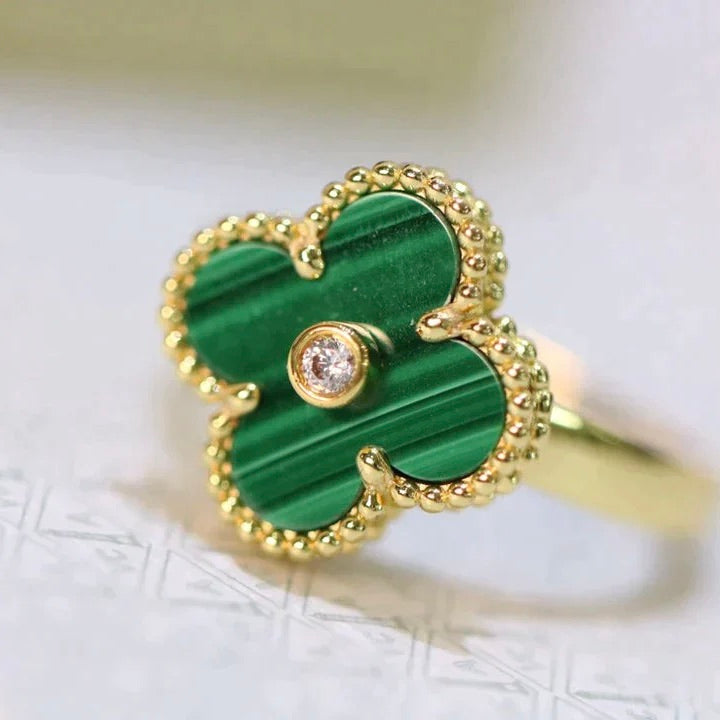 [LUXE]CLOVER MALACHITE RING GOLD DIAMOND