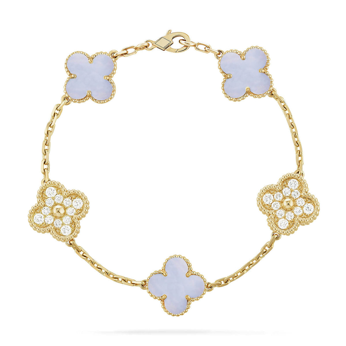 [LUXE] CLOVER 5 MOTIF PURPLE CHALCEDONY BRACELET COLLECTION