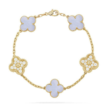 [LUXE] CLOVER 5 MOTIF PURPLE CHALCEDONY BRACELET COLLECTION