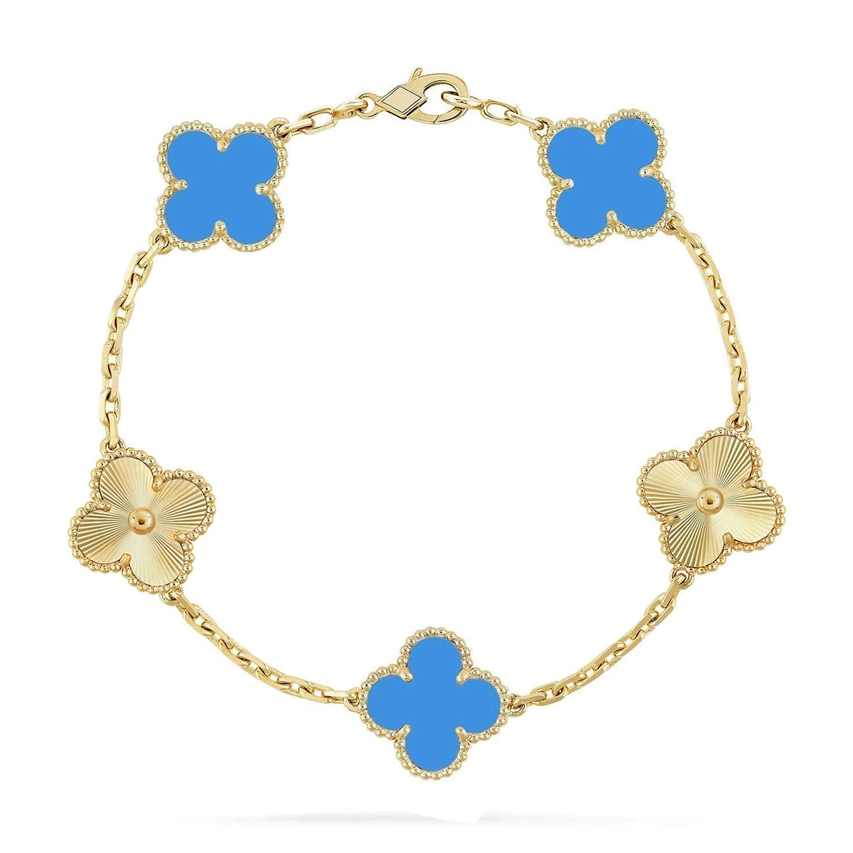 [LUXE] CLOVER 5 MOTIF BLUE AGATE BRACELET COLLECTION