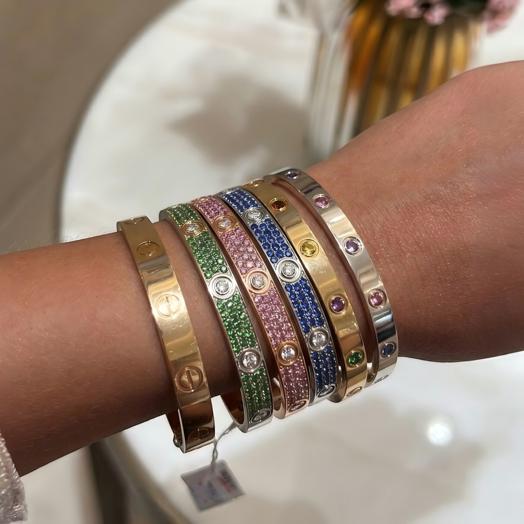 [LUXE]2026 PAVE GEMSTONE LOVE BRACELET 6.1MM 10 DIAMONDS