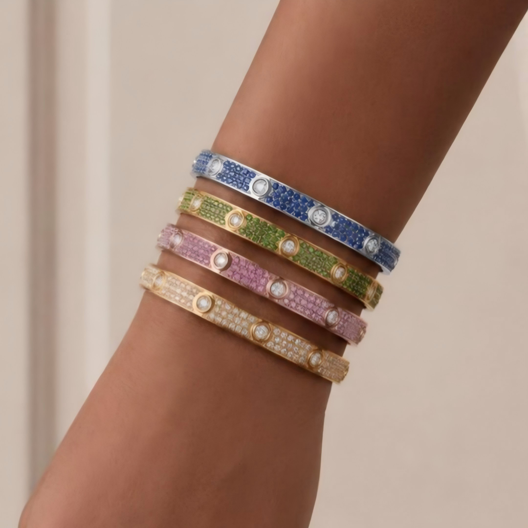 [LUXE]2026 PAVE GEMSTONE LOVE BRACELET 6.1MM 10 DIAMONDS