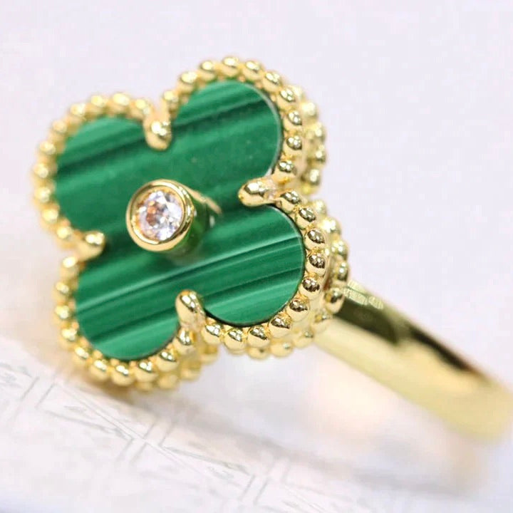 [LUXE]CLOVER MALACHITE RING GOLD DIAMOND