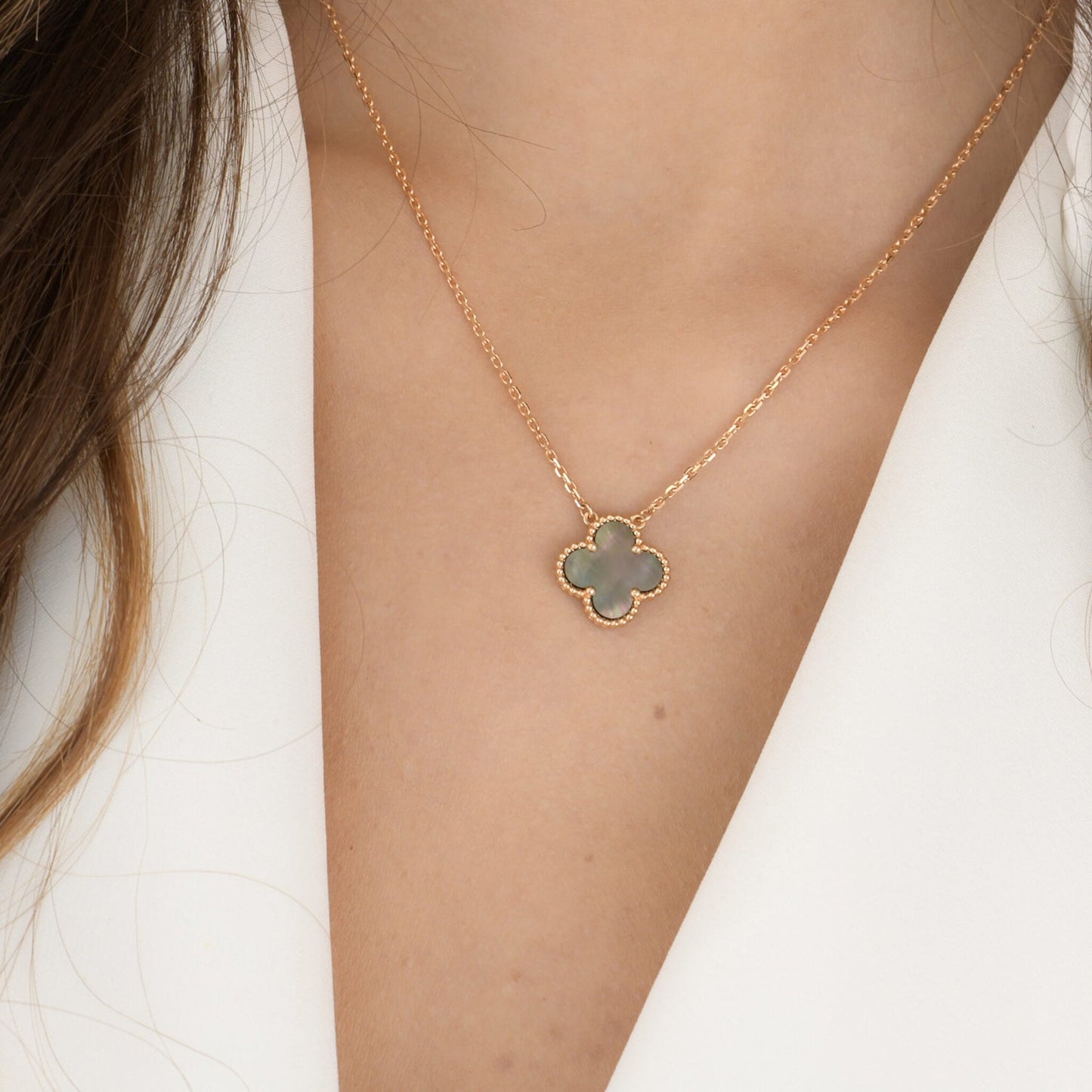 [LUXE]CLOVER 15MM  GRAY MOTHER OF PEARL NECKLACE