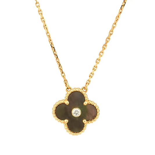 [LUXE]CLOVER 15MM DIAMOND AND MOTHER-OF-GREY NECKLACE