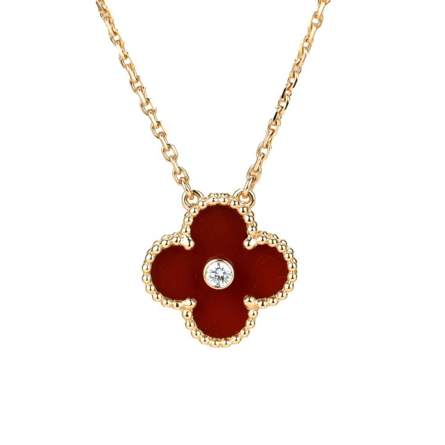 [LUXE]CLOVER 15MM DIAMOND CARNELIAN NECKLACE