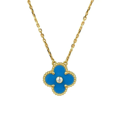 [LUXE]CLOVER 15MM DIAMOND AND BLUE AGATE NECKLACE