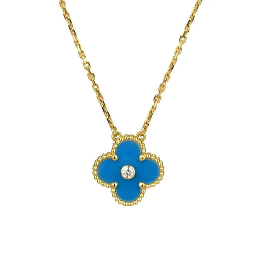 [LUXE]CLOVER 15MM DIAMOND AND BLUE AGATE NECKLACE