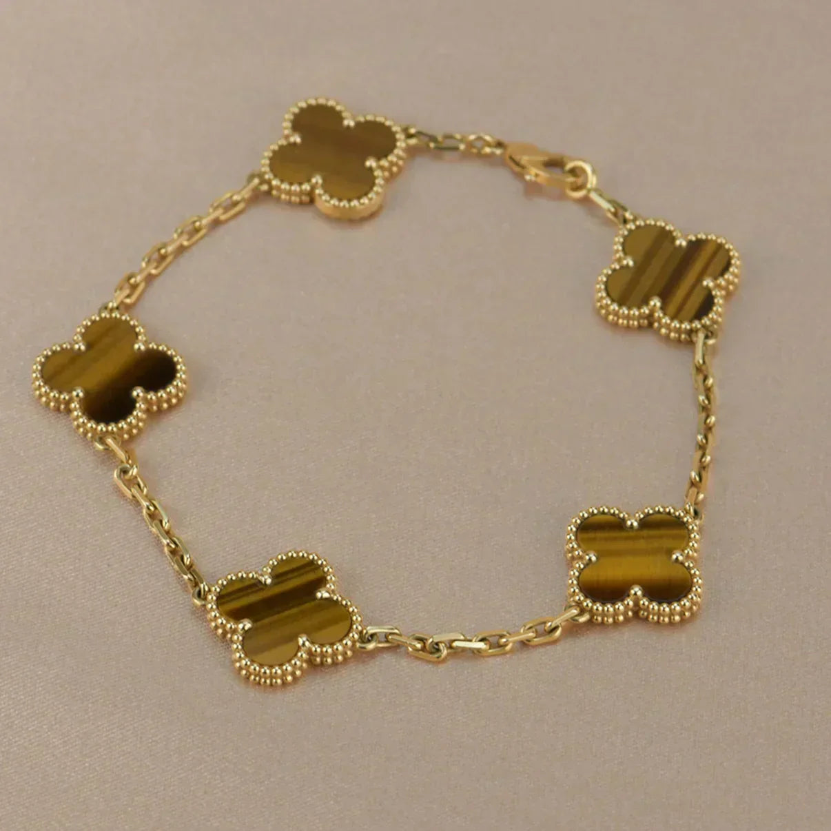 [LUXE] CLOVER 5 MOTIFS TIGER EYE BRACELET COLLECTION