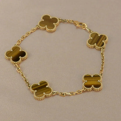 [LUXE] CLOVER 5 MOTIFS TIGER EYE BRACELET COLLECTION