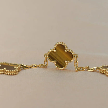 [LUXE] CLOVER 5 MOTIFS TIGER EYE BRACELET COLLECTION