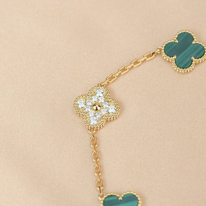 [LUXE] CLOVER 5 MOTIF MALACHITE BRACELET COLLECTION