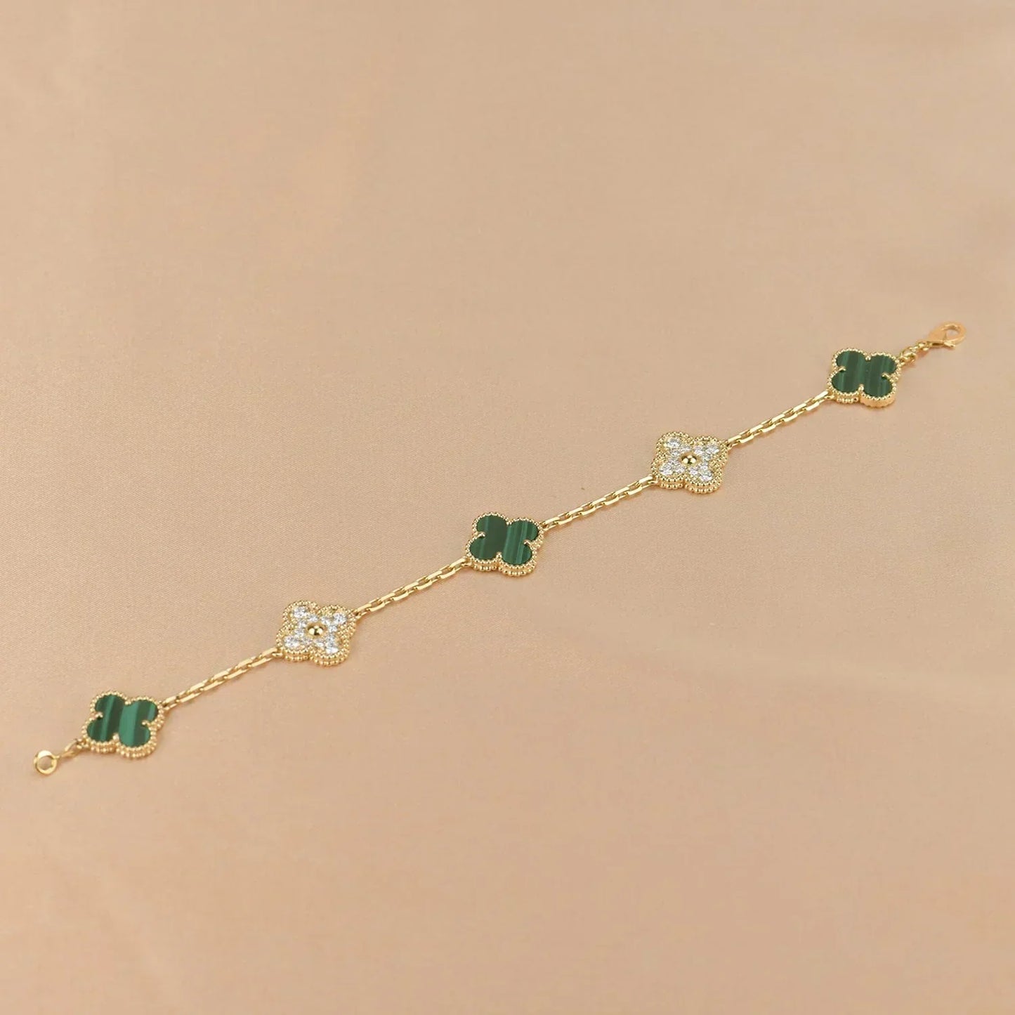[LUXE] CLOVER 5 MOTIF MALACHITE BRACELET COLLECTION