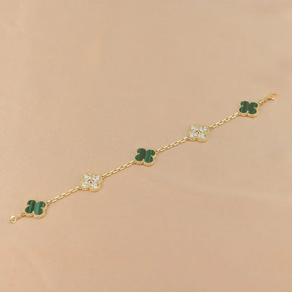 [LUXE] CLOVER 5 MOTIF MALACHITE BRACELET COLLECTION