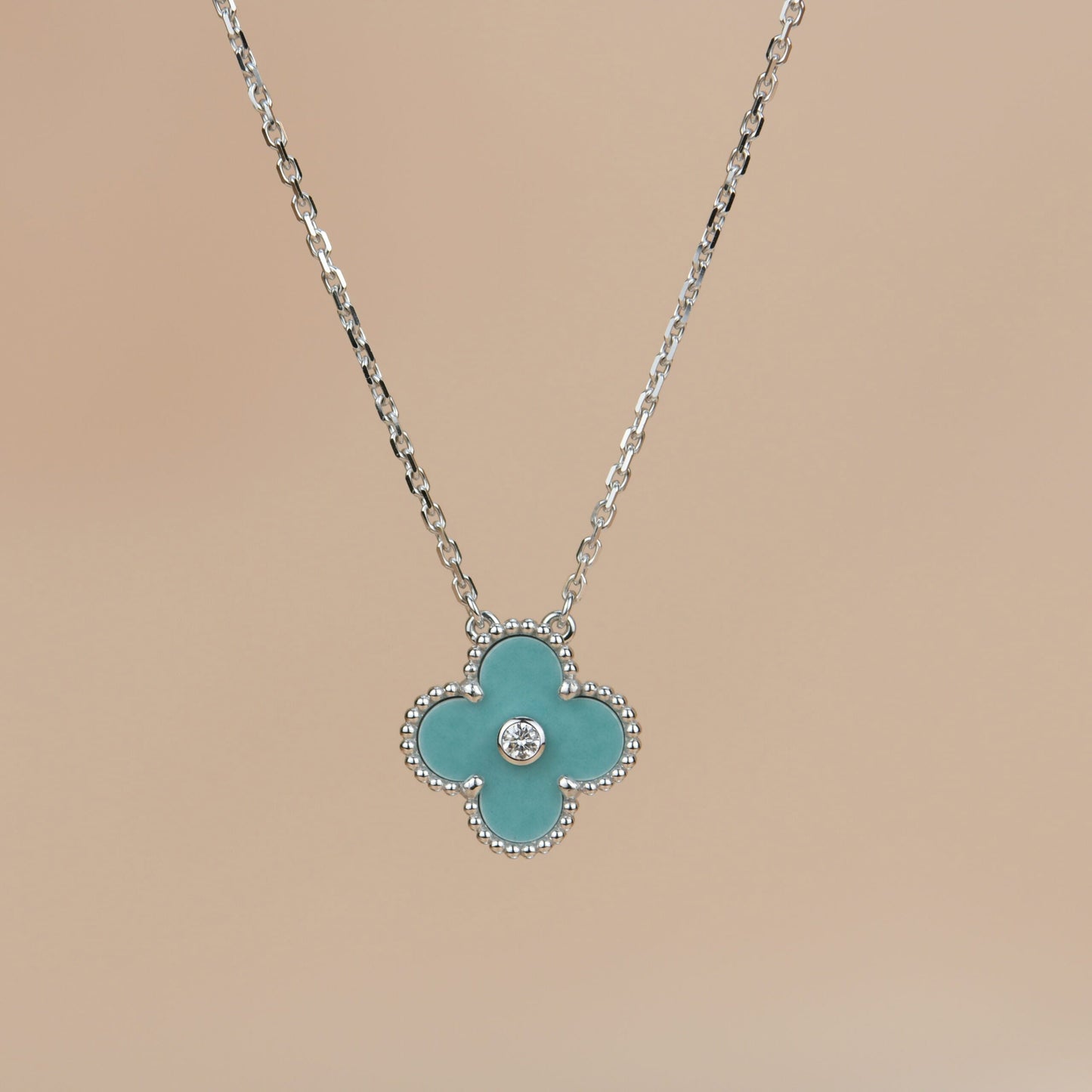 [LUXE]CLOVER 15MM DIAMOND SVRES PORCELAIN  NECKLACE SILVER