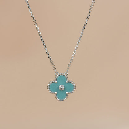 [LUXE]CLOVER 15MM DIAMOND SVRES PORCELAIN  NECKLACE SILVER