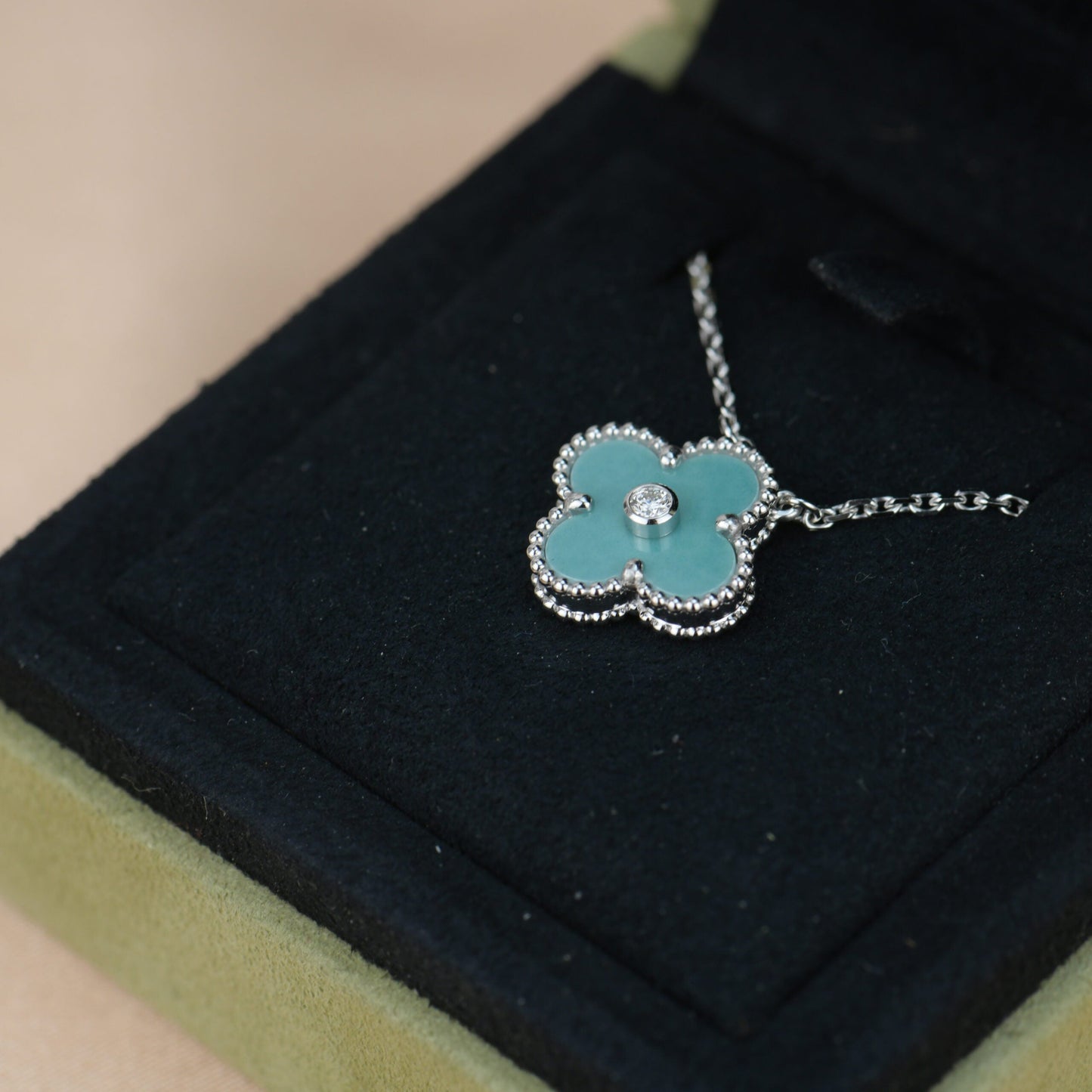 [LUXE]CLOVER 15MM DIAMOND SVRES PORCELAIN  NECKLACE SILVER