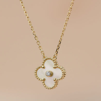 [LUXE]CLOVER 15MM DIAMOND GOLD MOTHER OF PEARL NECKLACE